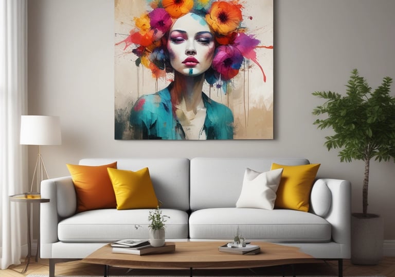 Modernūs paveikslai interjerui svetainėje virš sofos