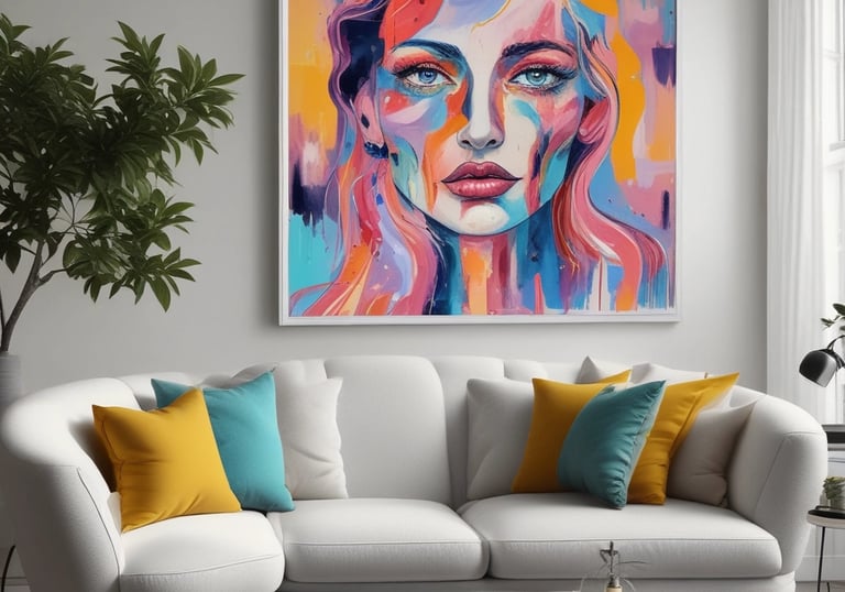 Paveikslai svetainės interjerui virš sofos moderniuose namuose