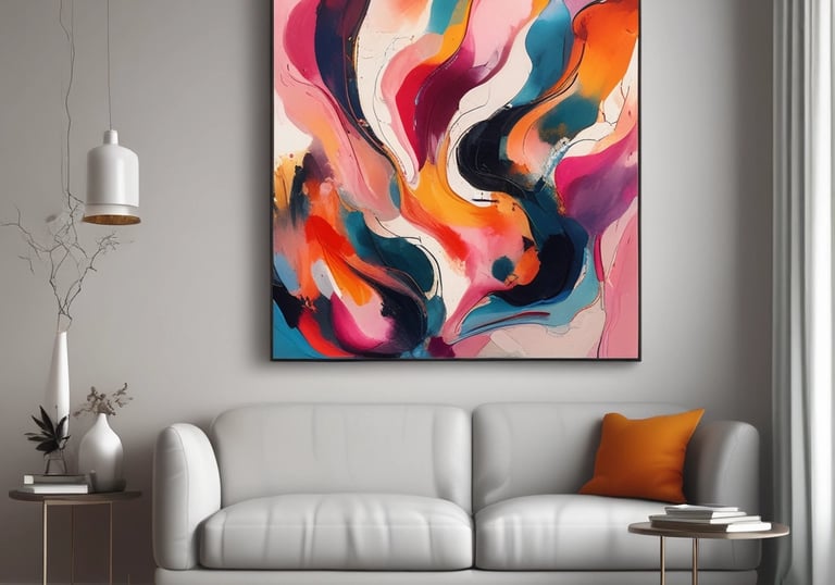Abstraktūs paveikslai interjerui modernioje svetainėje