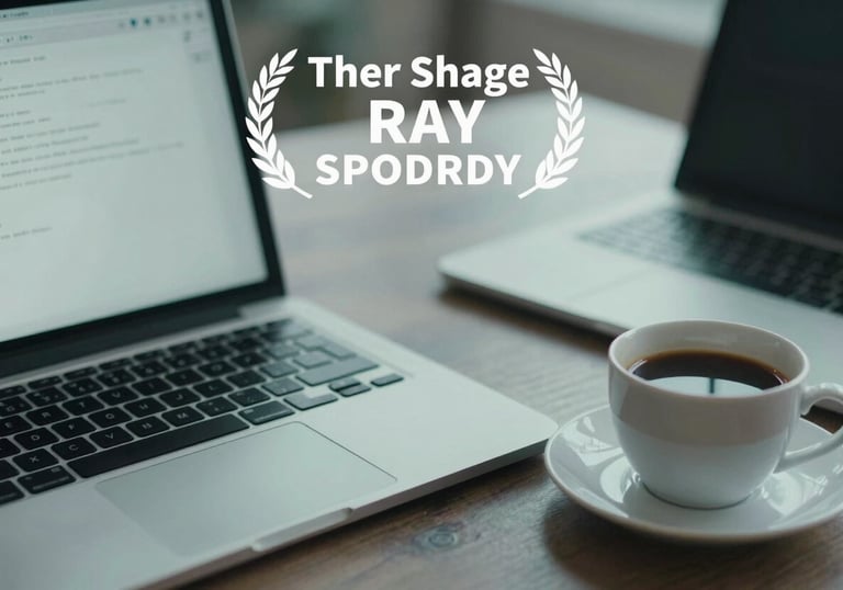 An organized workspace with a laptop and a cup of coffee, filtered in muted sage teal and dusty blue-grey tones, modern and efficient.