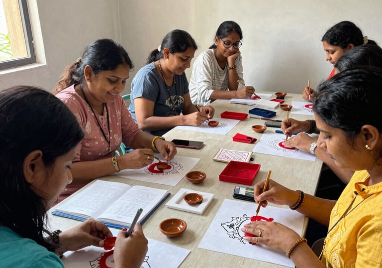Participants crafting handmade items in a cozy workshop setting.