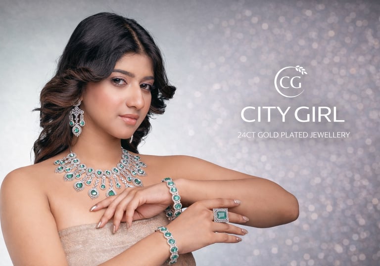 City Girl Jewellery - Best imitation Jwellery - 18 Carat Gold Plated  - AD Collection - Necklace Set