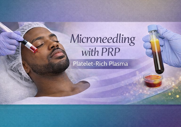 Man receiving microneedling with PRP (platelet-rich plasma) treatment for skin rejuvenation