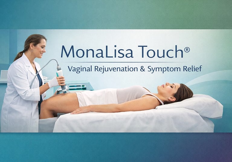 Medical professional performing MonaLisa Touch laser treatment, patient lying on a clinic bed