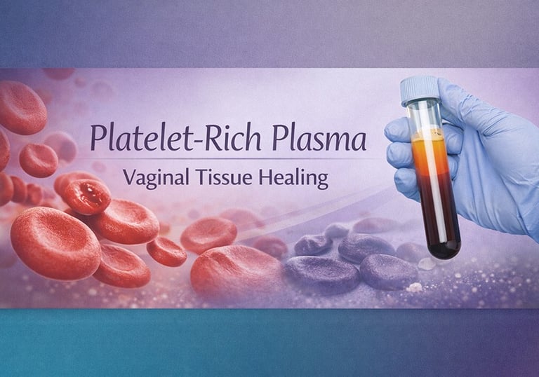 Gloved hand holding a vial of platelet-rich plasma with visible separation of blood components