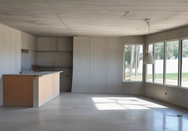 A cozy living room mid-renovation with fresh paint and new fixtures.