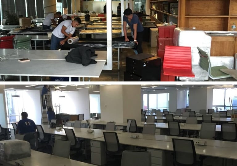 Mudanzas de oficinas en CDMX: personal capacitado realizando logística corporativa por AVM Mudanzas