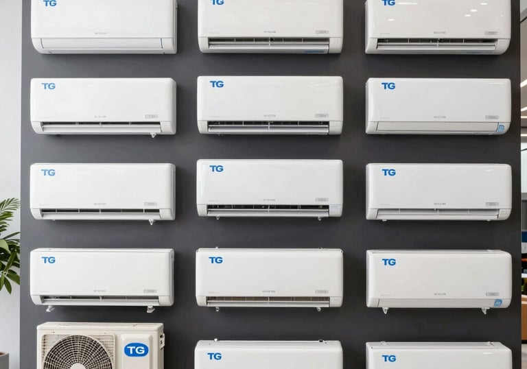 Technician installing a modern split air conditioner unit on a residential wall.