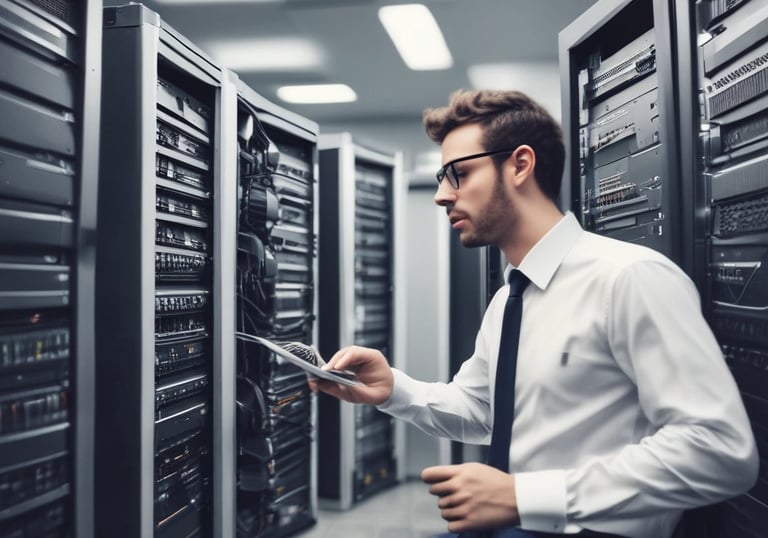 A friendly support specialist assisting a client over the phone with a smile.