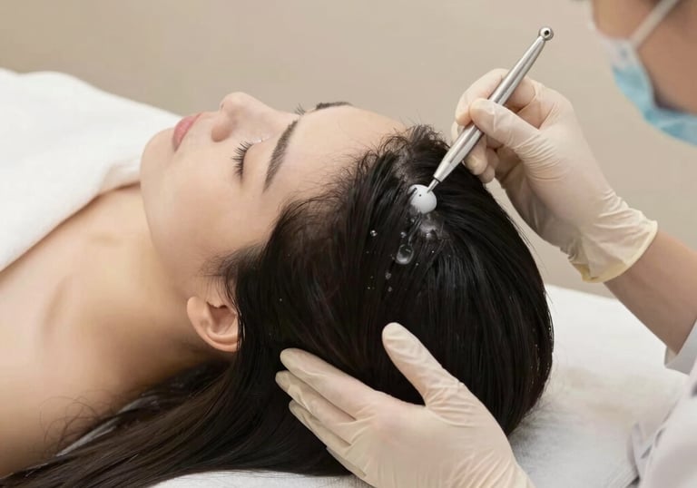 A serene treatment room with acupuncture needles gently placed on a patient's back.