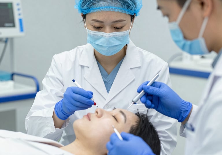 A glowing woman receiving a gentle facial treatment in a calm, natural setting.