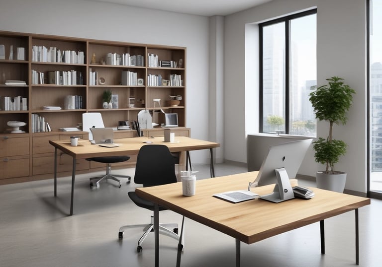 A sparkling clean office space with sunlight streaming through large windows in Westlake.