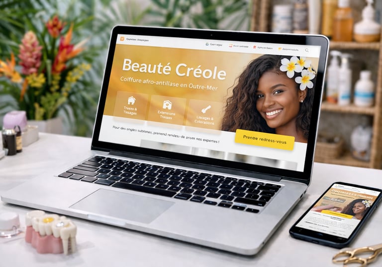 Exemple de site internet pour salon de coiffure afro-antillais optimisé pour ordinateur et mobile