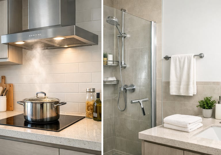 Reducir vapor interior en cocina y baño para evitar humedad por condensación