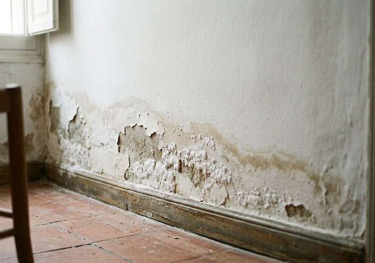 Humedad por capilaridad en pared interior junto al suelo