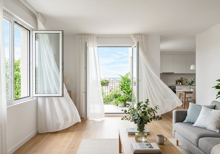 Ventilación cruzada en casa para eliminar exceso de humedad y condensación