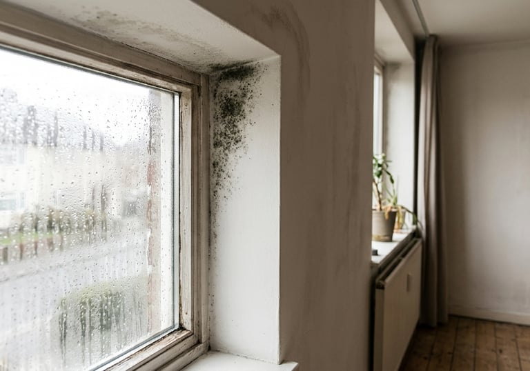 Condensación en ventana interior por exceso de humedad ambiental