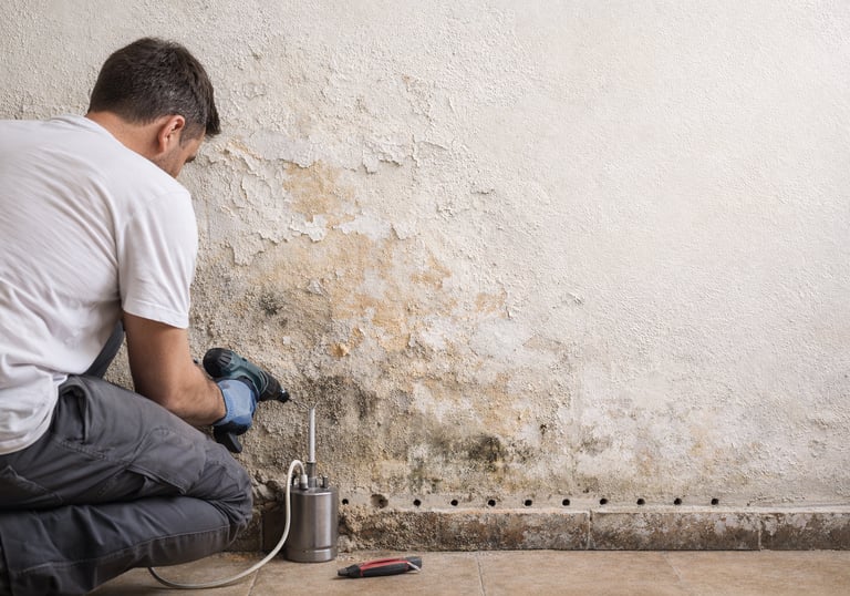 Aplicación de barrera antihumedad en muro afectado por capilaridad