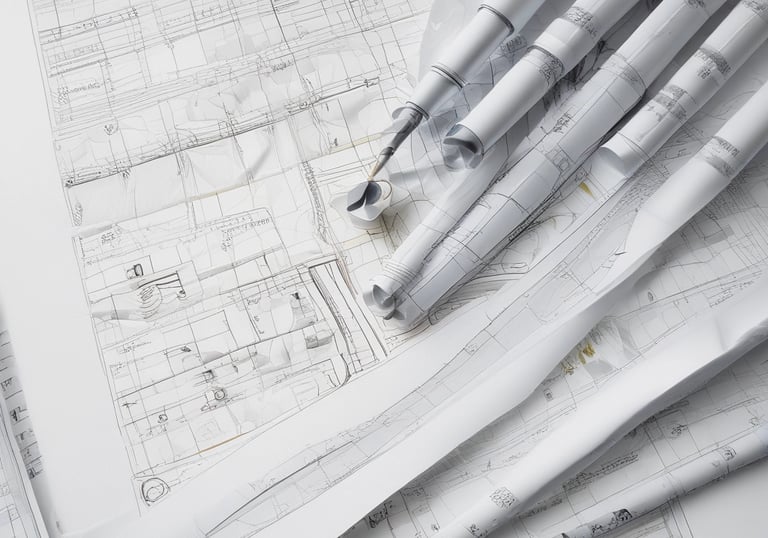 Close-up of a detailed architectural blueprint for a siphonic drainage system.