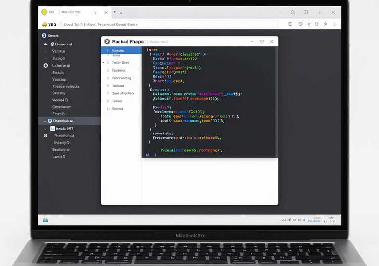A colorful waveform blending into lines of code on a laptop screen.