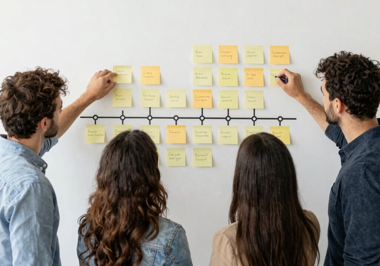 A group of diverse learners collaborating online with music notes floating around.