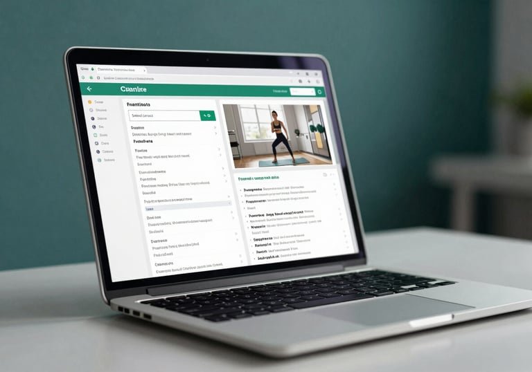 A modern laptop on a desk showing a high-definition medical chart and exercise plan, soft teal and deep green color palette in the background.