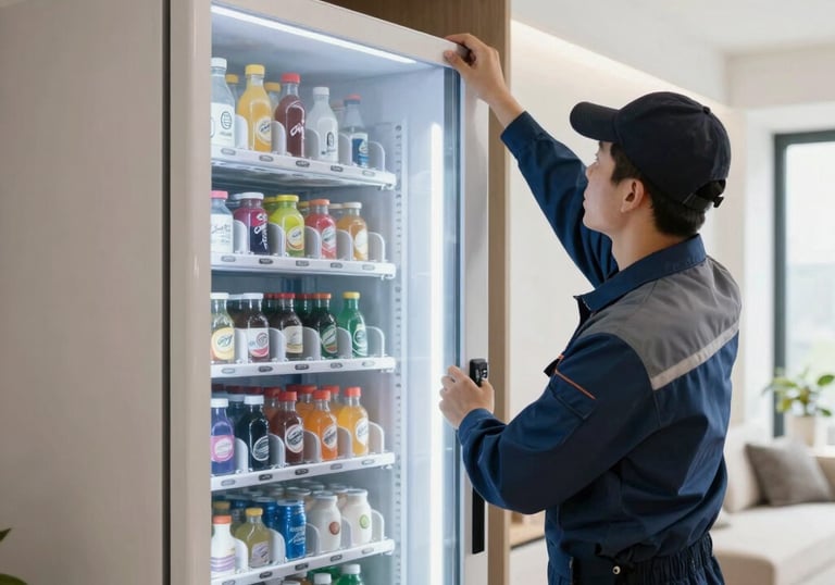 Fully stocked vending machine with cashless payment options ready for use.