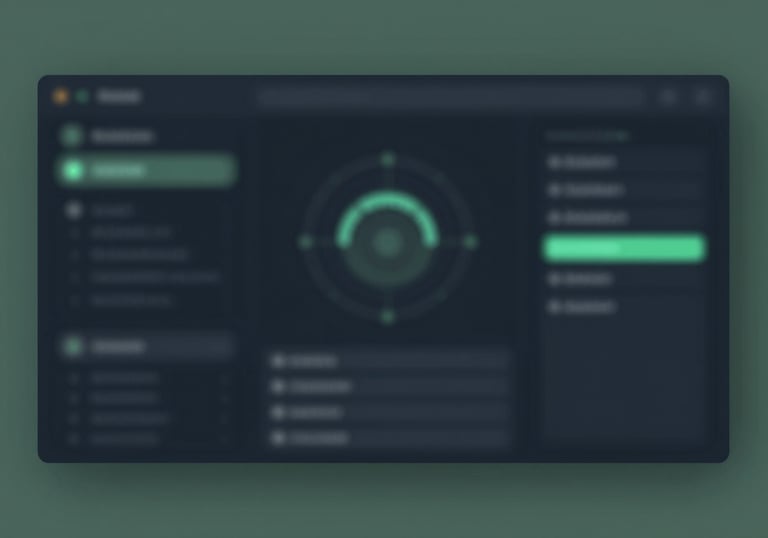 An abstract, modern digital interface representing connectivity and portal management, featuring muted greens and deep navy tones (#5F776C and #1A202C).