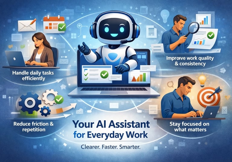 AI assistant and professional reviewing strategy, growth, and decisions on dashboard.