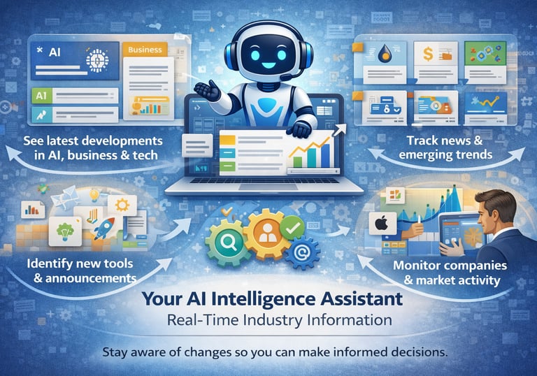 AI assistant presenting real-time insights on trends, tools, and market activity via dashboard.