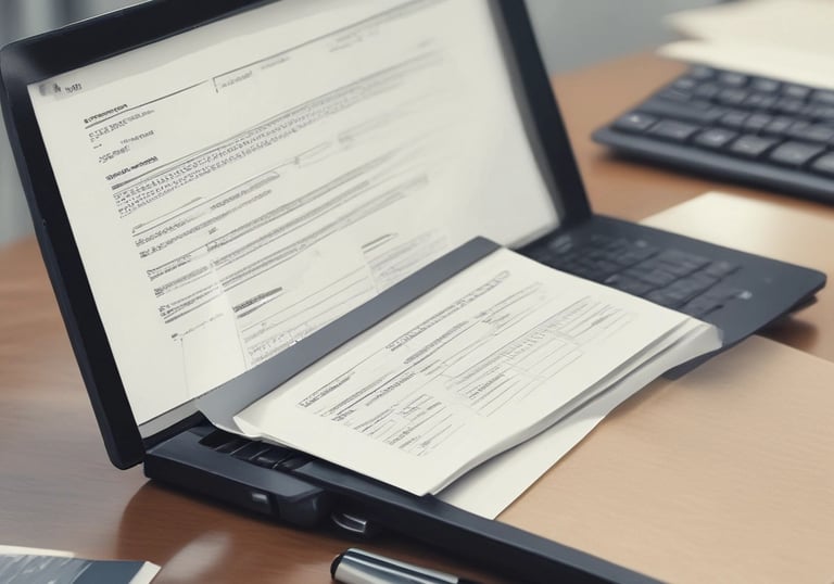 Close-up of hands typing on a keyboard with a computer screen in the background.