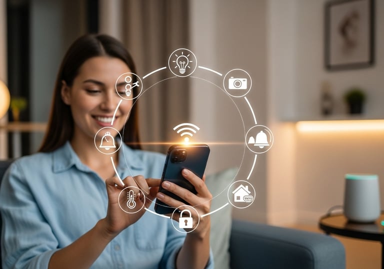 woman controlling her smarthome automations service from her mobile phone