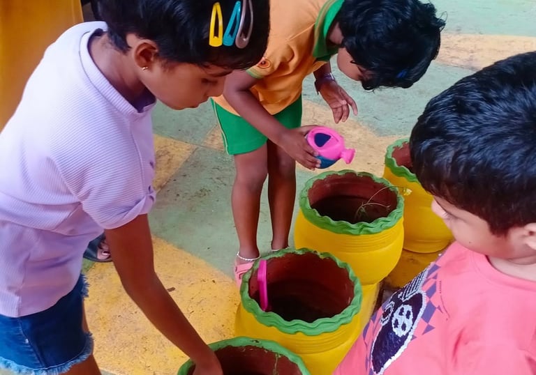 Learning about cultivating plants with hands-on training