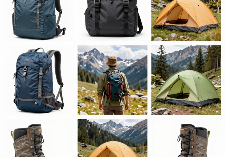 Close-up of a hiking backpack filled with gear ready for a trail adventure.
