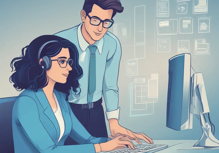 Close-up of hands typing on a laptop with Tally software open on the screen.