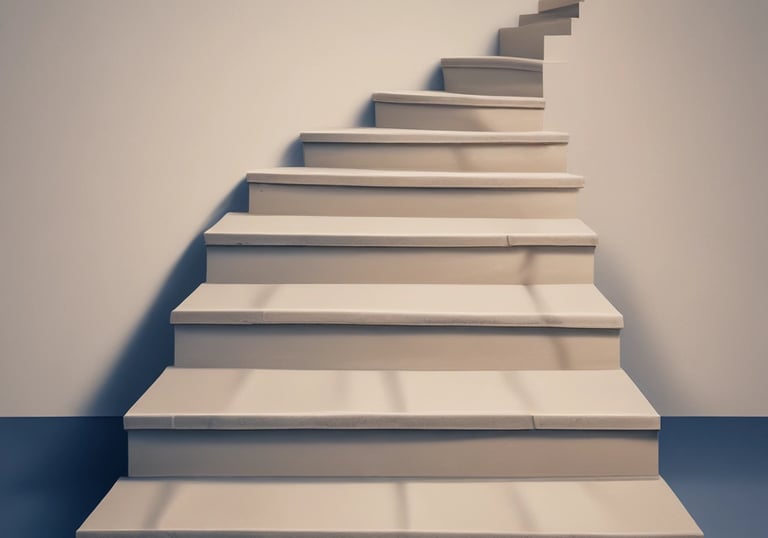 A calm study space with Quran and notebook on a navy blue and beige desk.