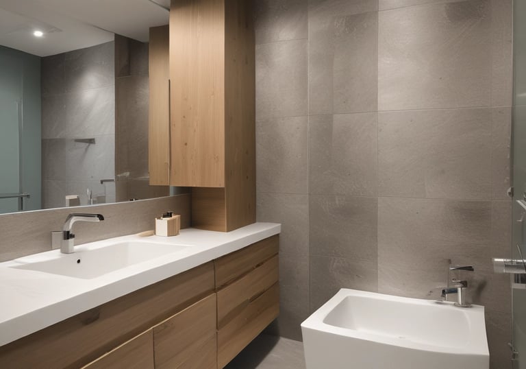 A cozy bathroom corner showcasing a zukuzi towel rack and warm, inviting light fixtures.