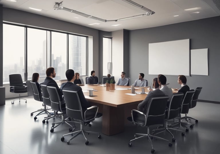 A professional team discussing debt recovery strategies in an office setting.