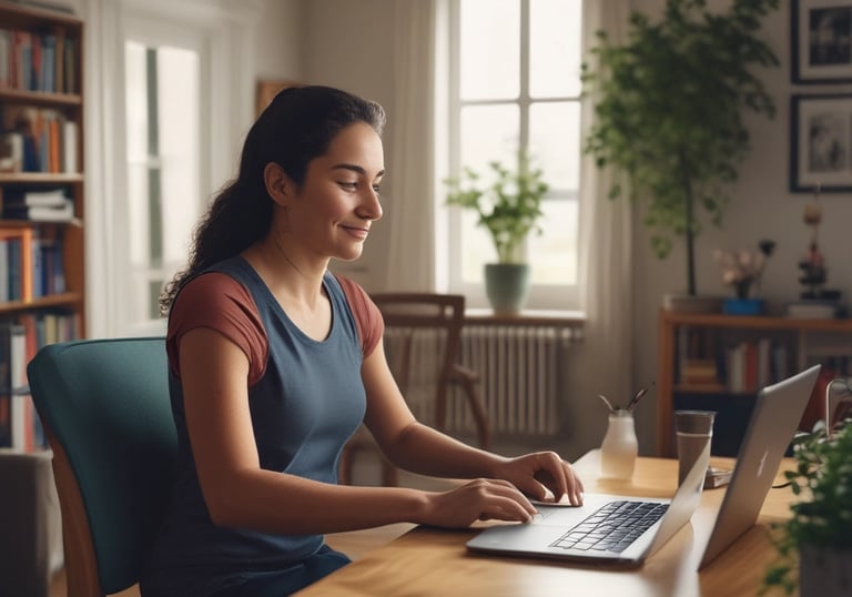 Nurse attentively learning ear lavage techniques using online course materials.