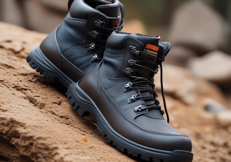 Worker wearing durable black boots standing confidently on a construction site
