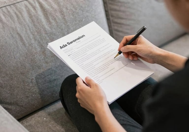 A friendly agent assisting a customer with leave and license agreement paperwork at home.