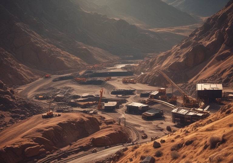 Close-up of hands holding soil samples in a mining site.