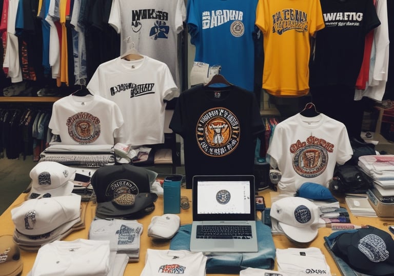 A creative workspace with a laptop displaying a vibrant artist portfolio website.