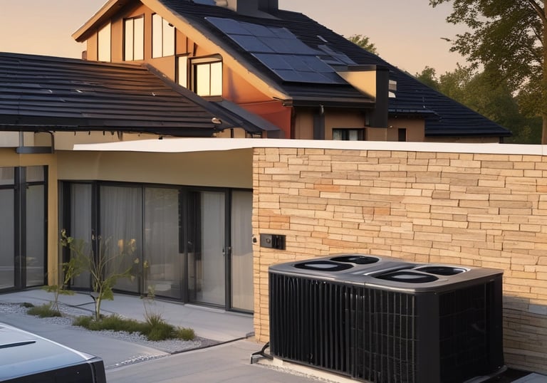 Rooftop solar panels gleaming under a clear sky on a sleek modern home.