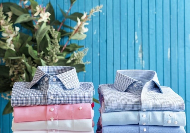 Camisas de vestir limpias, dobladas, y muy bien acomodadas.