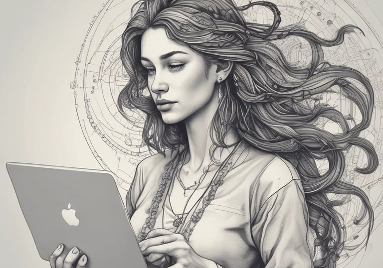 A sleek, minimalist digital portrait of an AI celebrity with subtle emotional expression.