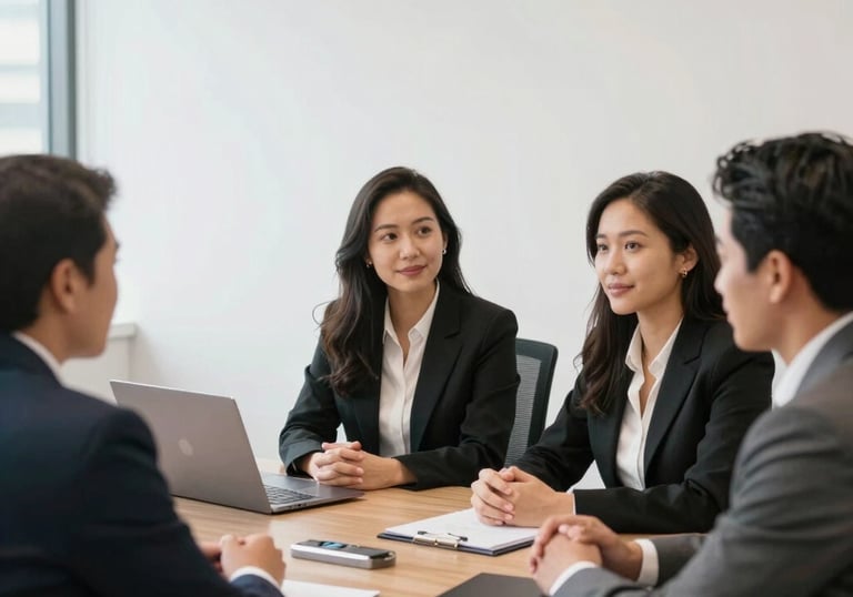 A friendly lawyer discussing legal matters with representatives of an NGO.