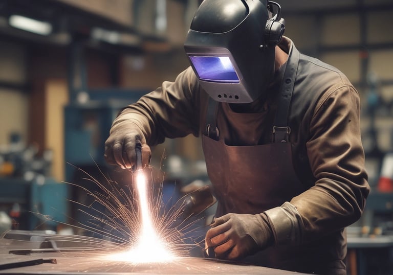 Display of various metal products neatly arranged on shelves in a warehouse.