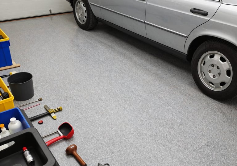 PVC Flake system garage floor installation