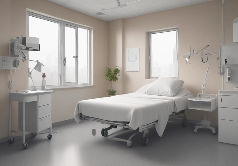 A compassionate nurse assisting a patient in a bright hospital room.